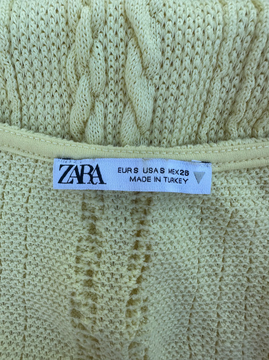 Zara Cable-Knit Ruffle Sleeve Top, Yellow – Size 8