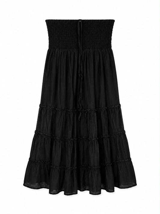 M&S Shirred Bandeau Sundress, Black - Size Medium