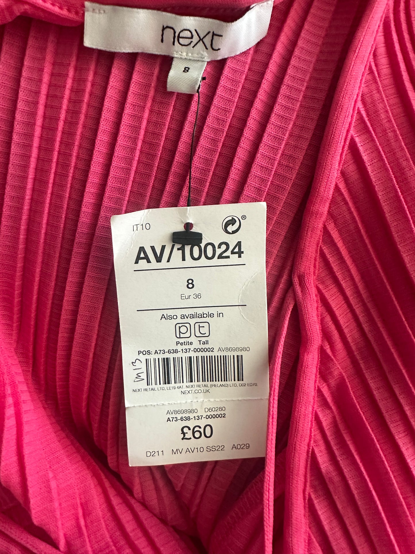 Next Pleated Belted Jumpsuit, Hot Pink - Size 8