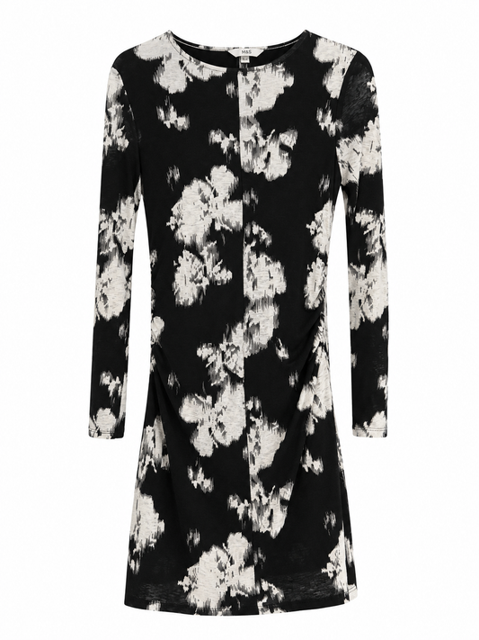 M&S Abstract Print Shift Dress, Black & White - Size 12