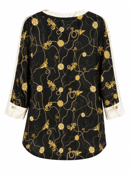 River Island Chain Print Button Front Blouse, White Black Gold - Size 12