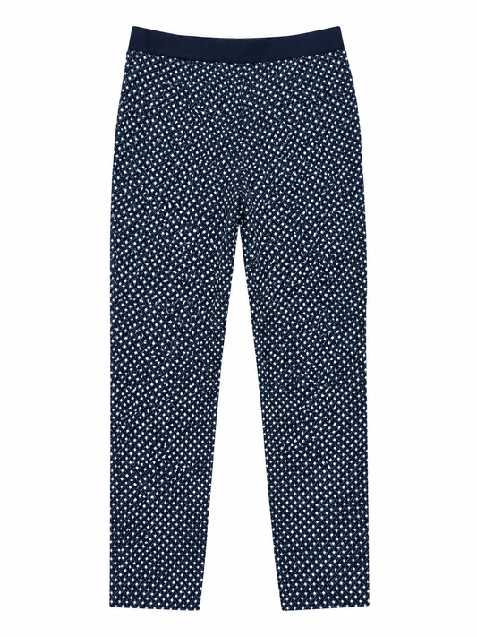 H&M Slim Fit Geometric Print Trousers, Navy Blue - Size 8
