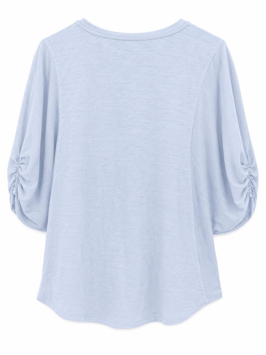 River Island Ruched Sleeve T-Shirt Top, Light Blue - Size 10