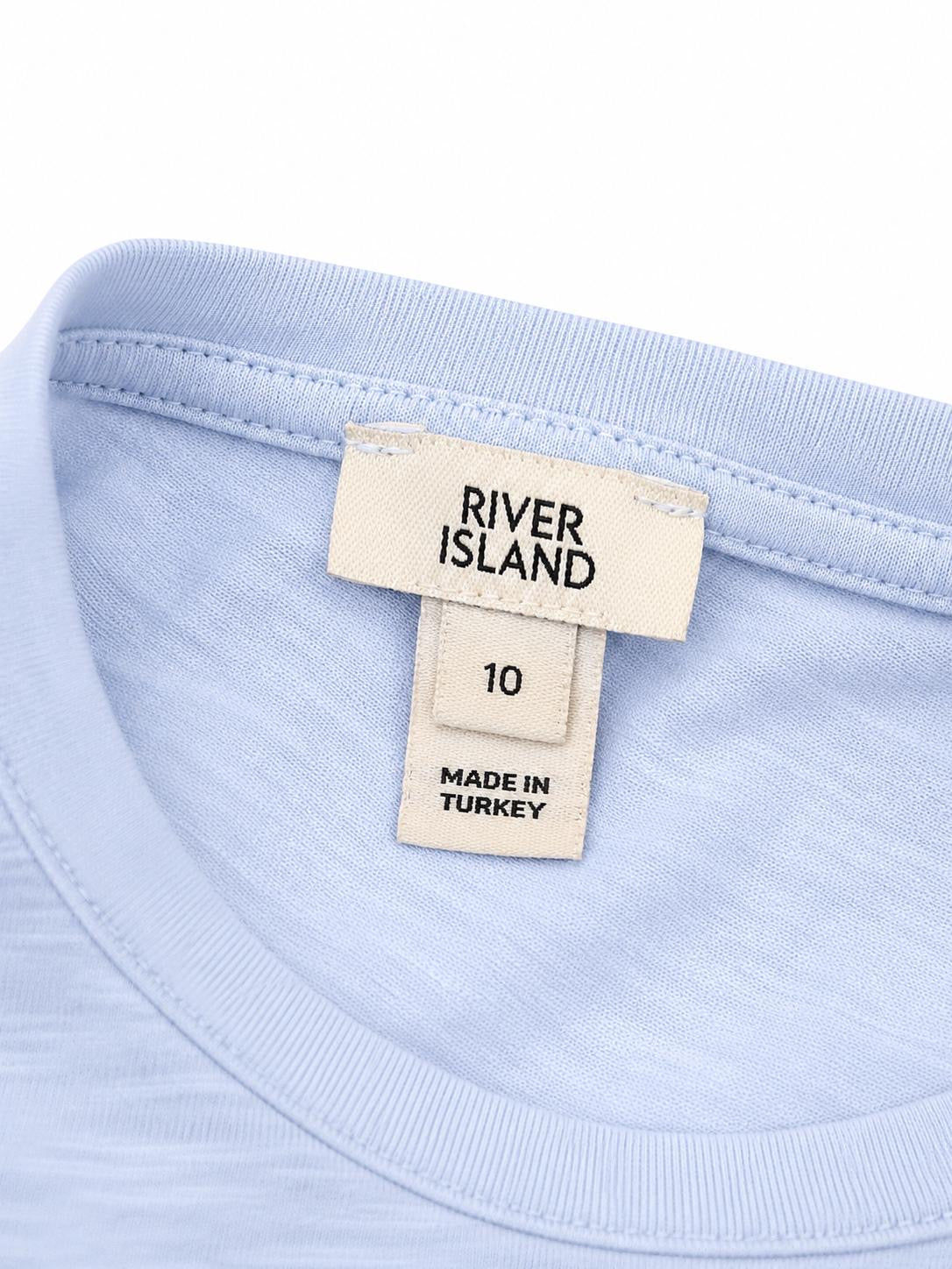 River Island Ruched Sleeve T-Shirt Top, Light Blue - Size 10