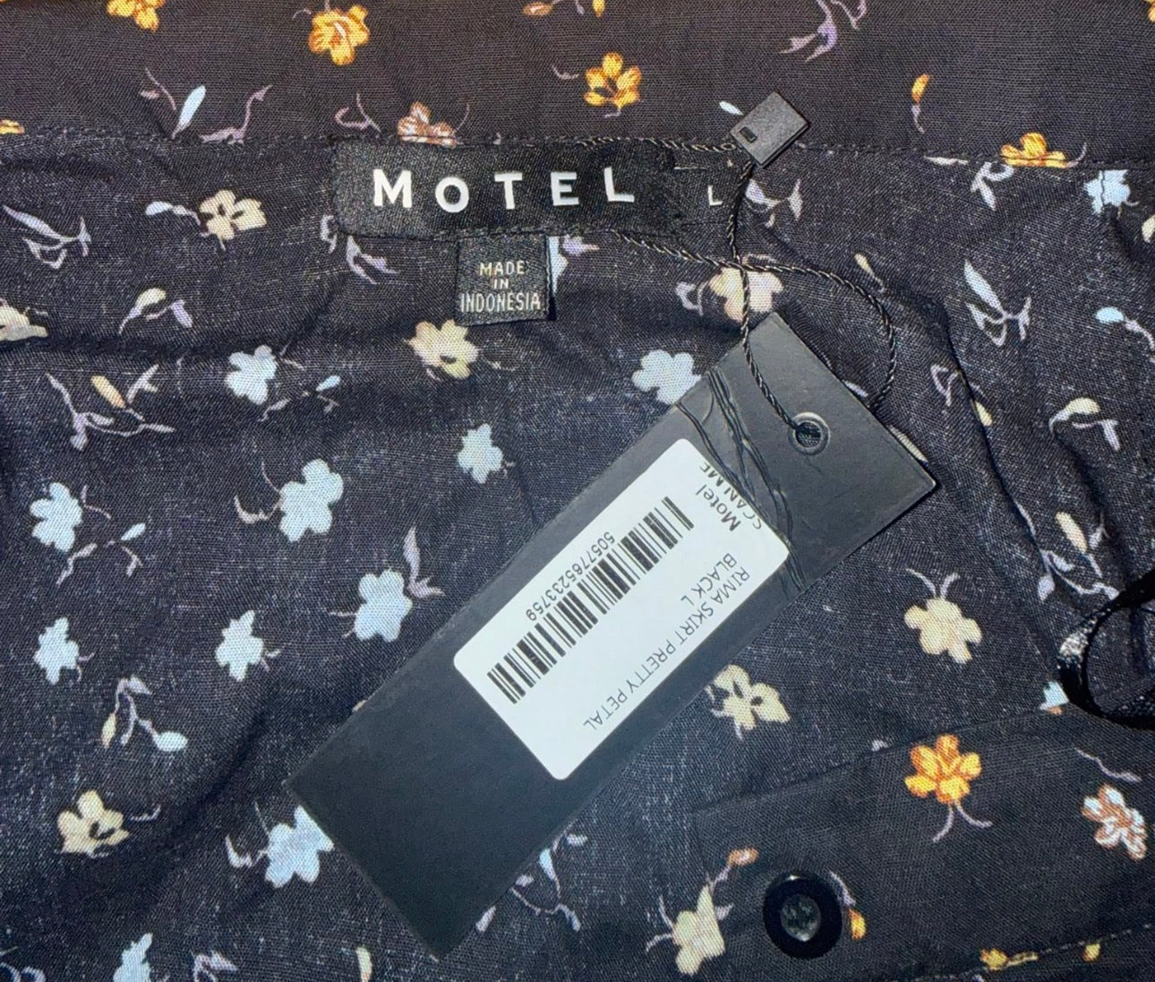 Motel Rocks Long Ditsy, Black Floral Skirt - Size 12