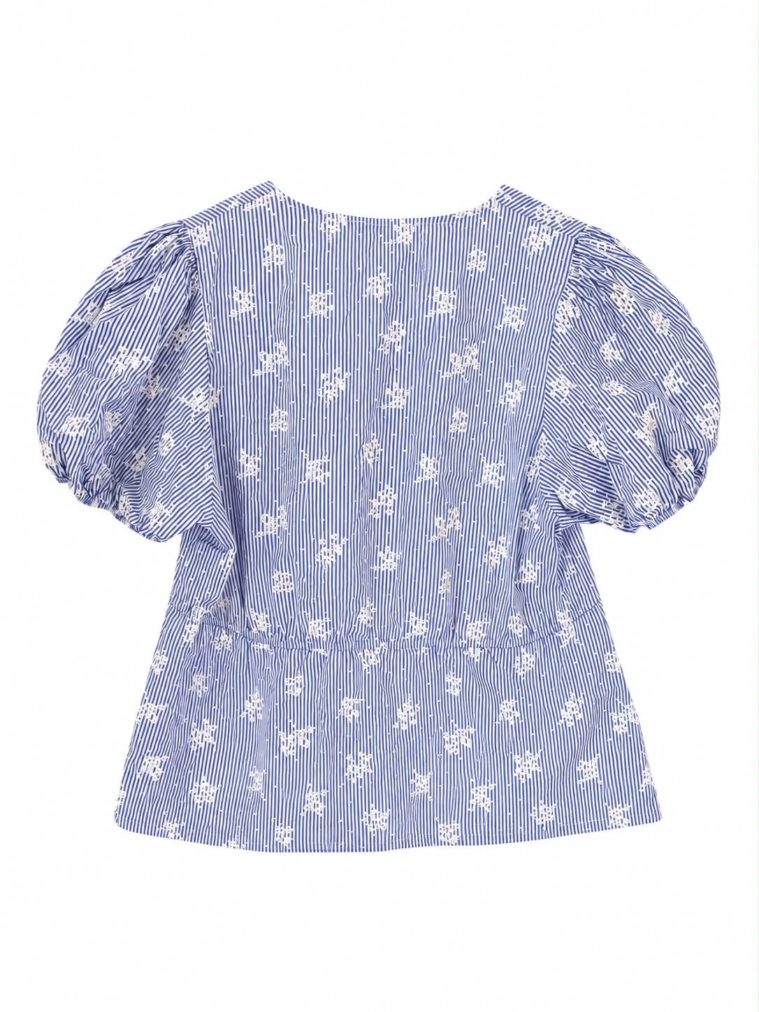 George Stripe Floral Puff Sleeve Peplum, Blue - Size 20