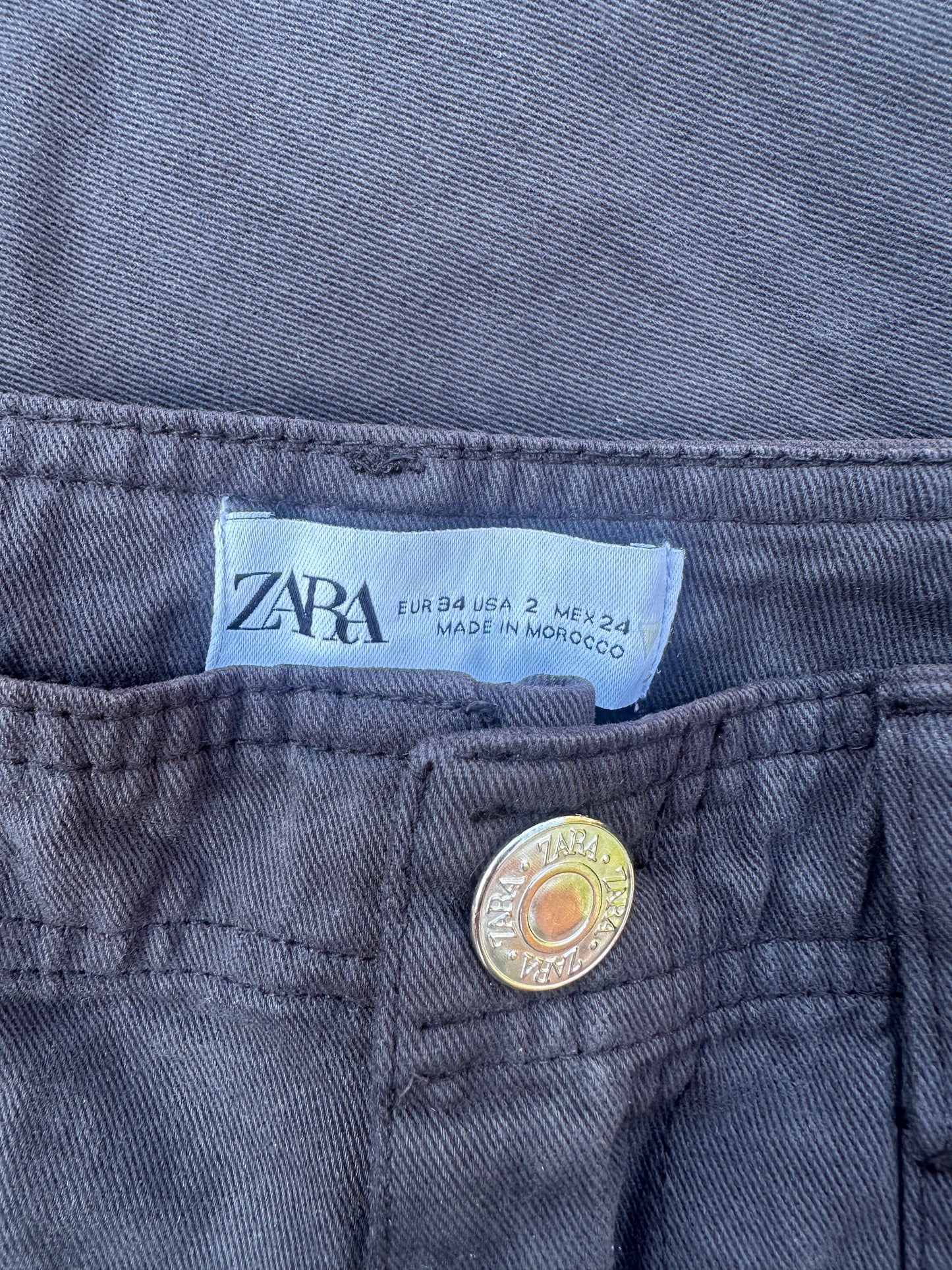 Zara Wide Leg Cargo Trousers, Black - Size 6