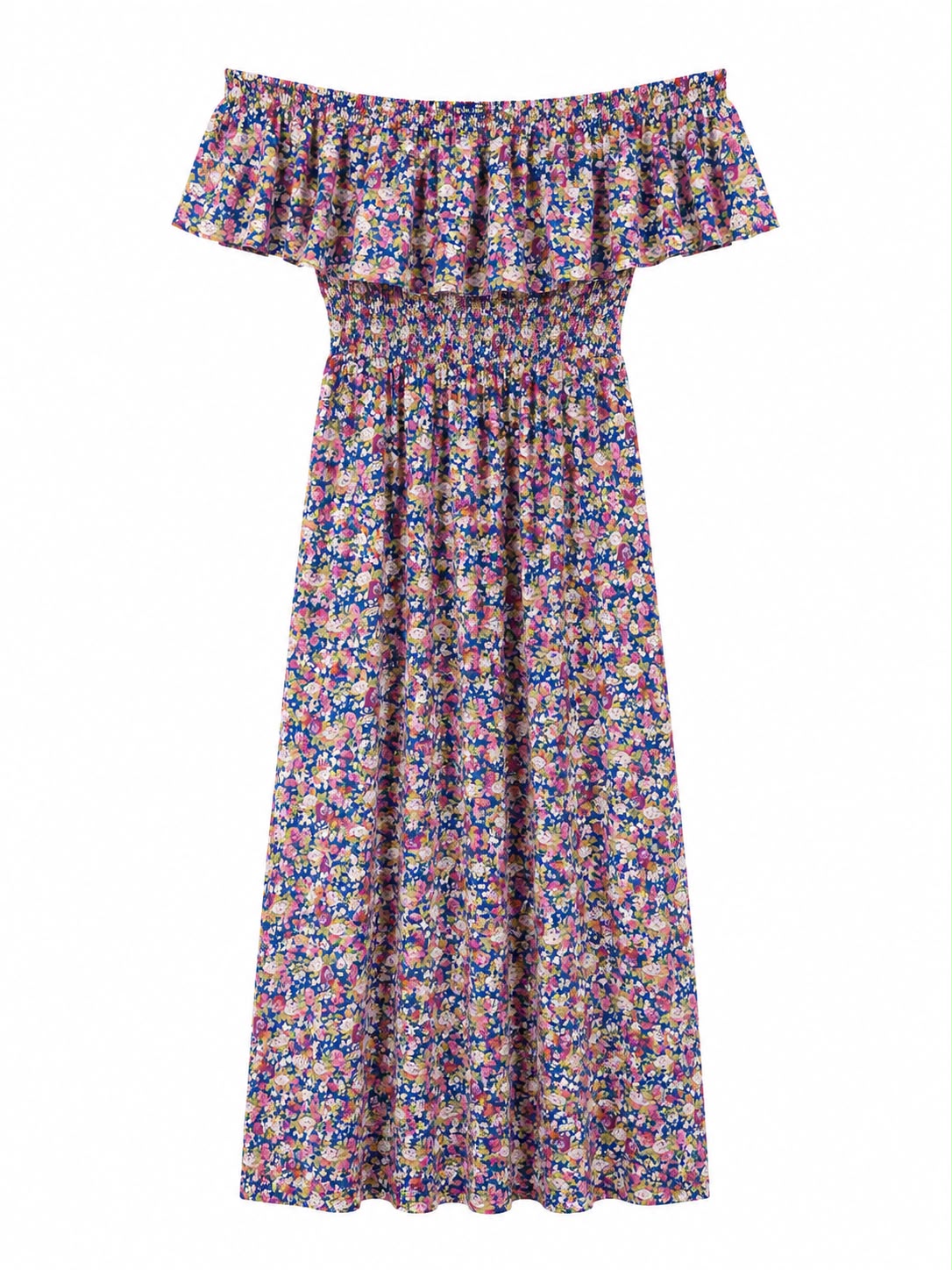 Boohoo Bardot Shirred Maxi Dress, Multi Coloured - Size 16