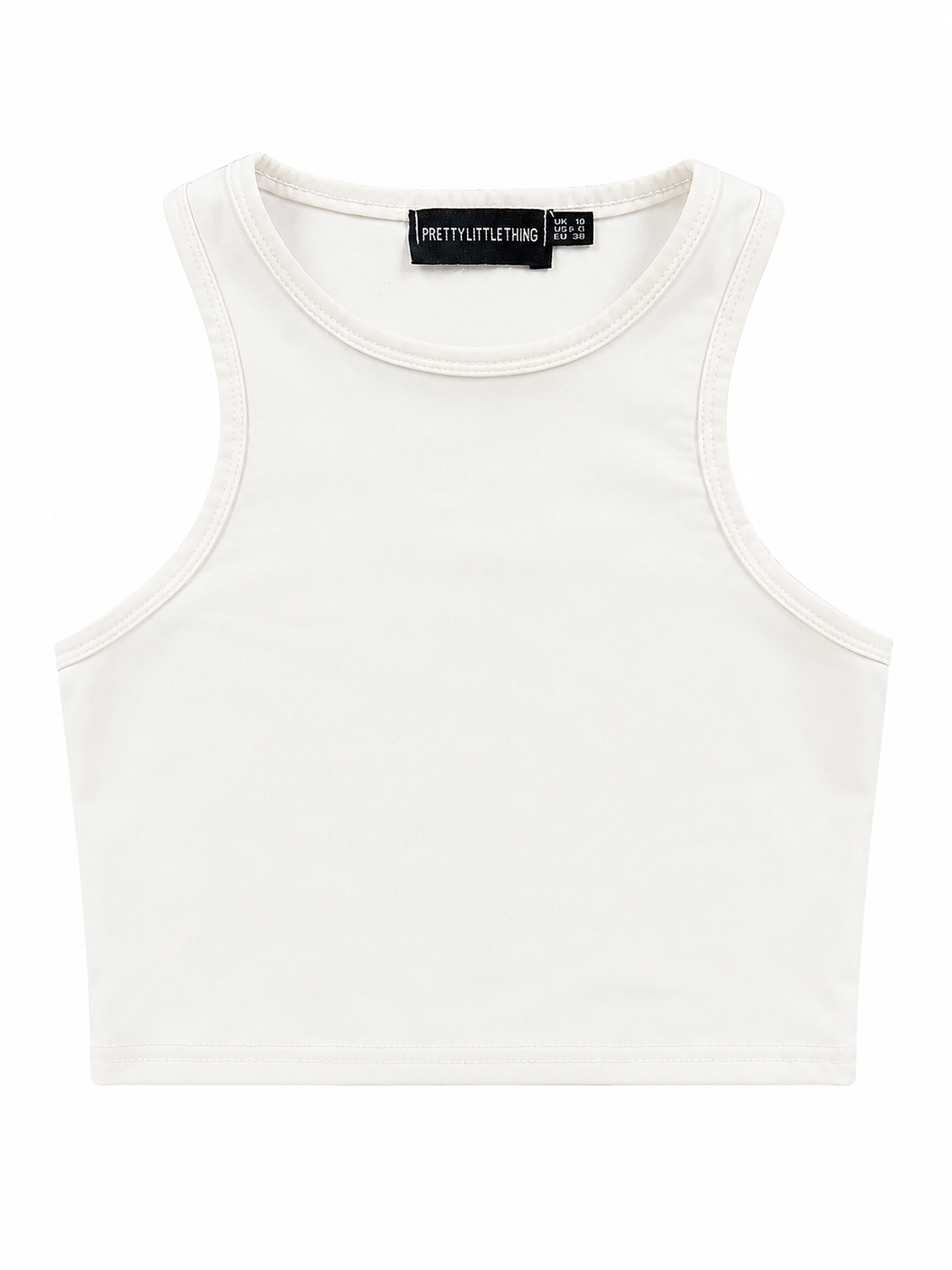 Pretty Little Thing High Neck Cropped Vest Top, White - Size 10