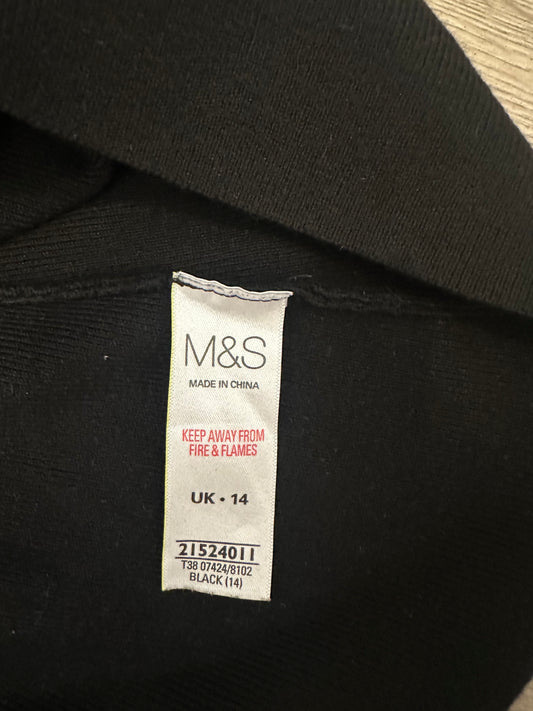M&S Knit Dress, Faux Leather Shoulder, Black – Size 14