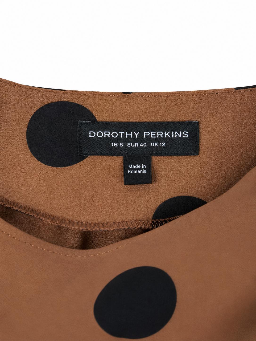 Dorothy Perkins Polka Dot Short Sleeve Blouse, Tan & Black - Size 12