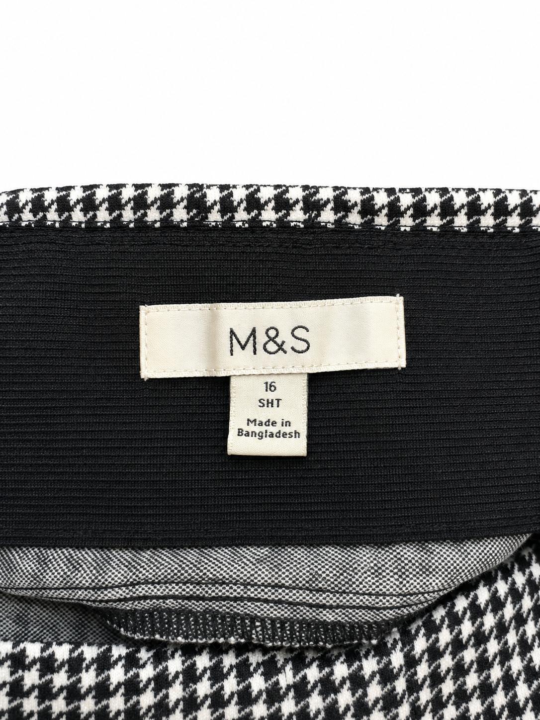 M&S Houndstooth Slim Leg Trousers, Black & White - Size 16