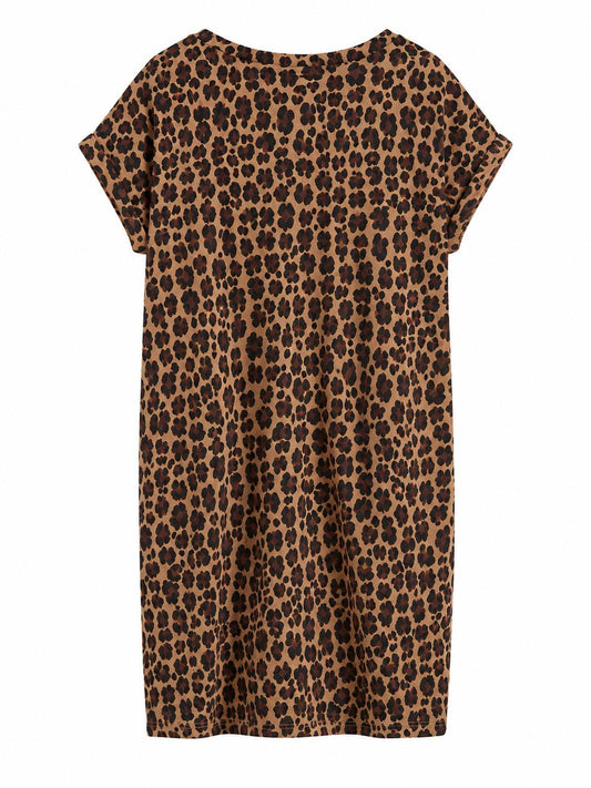 Next Petite Leopard Print Short Sleeve Top, Brown - Size 10