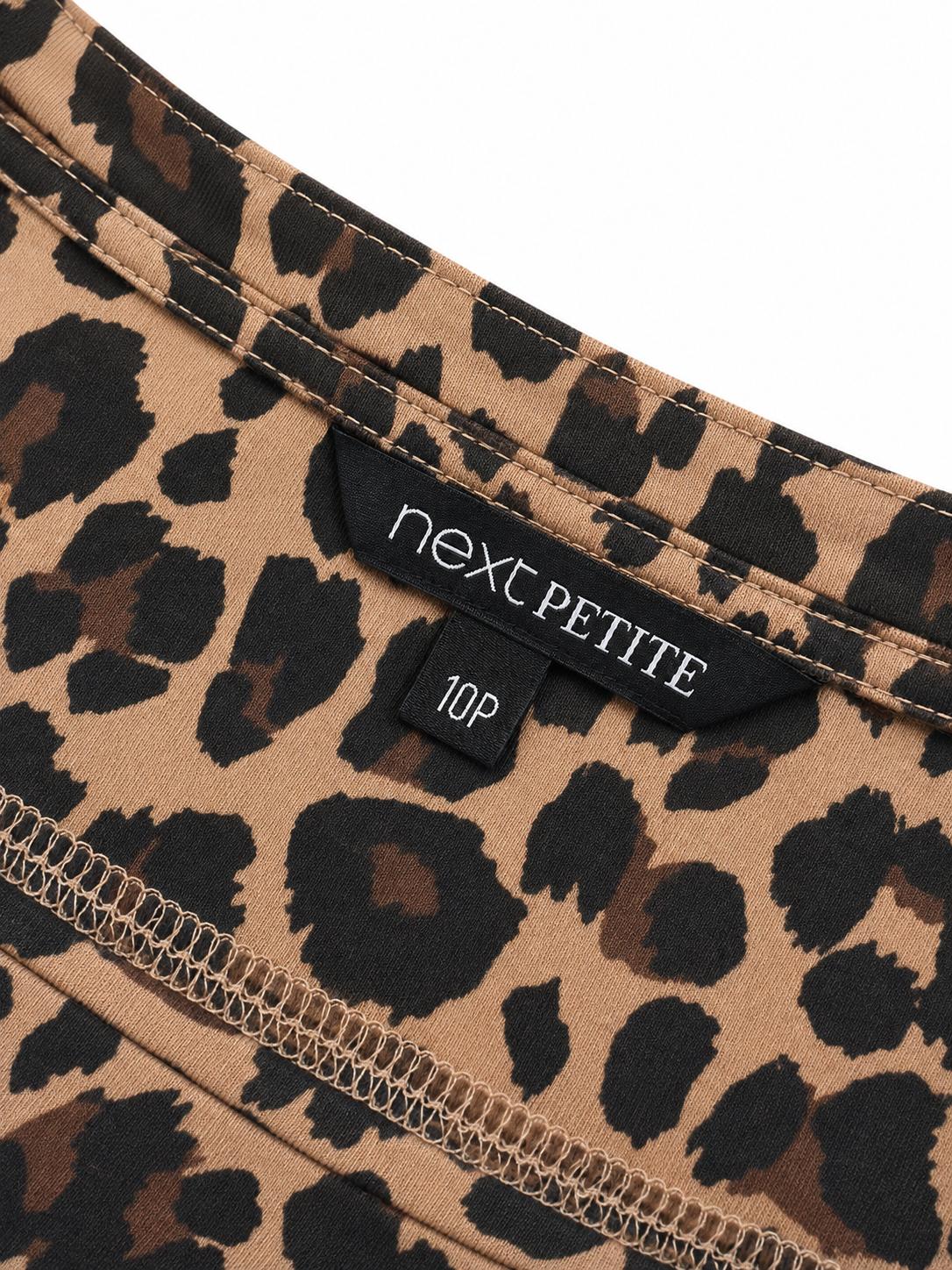 Next Petite Leopard Print Short Sleeve Top, Brown - Size 10