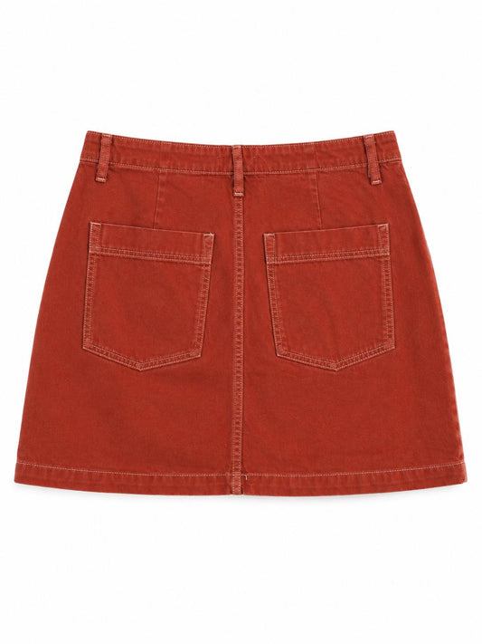 Topshop Utility Pocket Denim Mini Skirt, Rust - Size 14