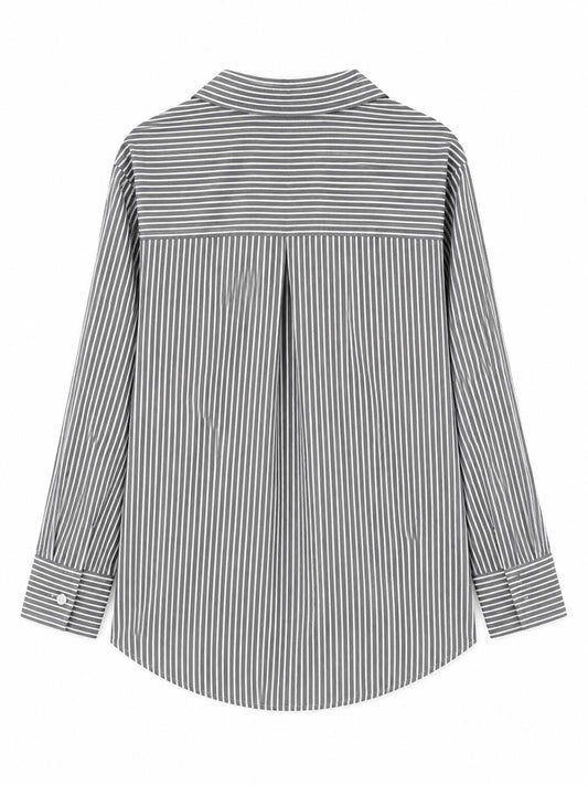 Dorothy Perkins Striped Button Up Shirt, Grey & White - Size 14