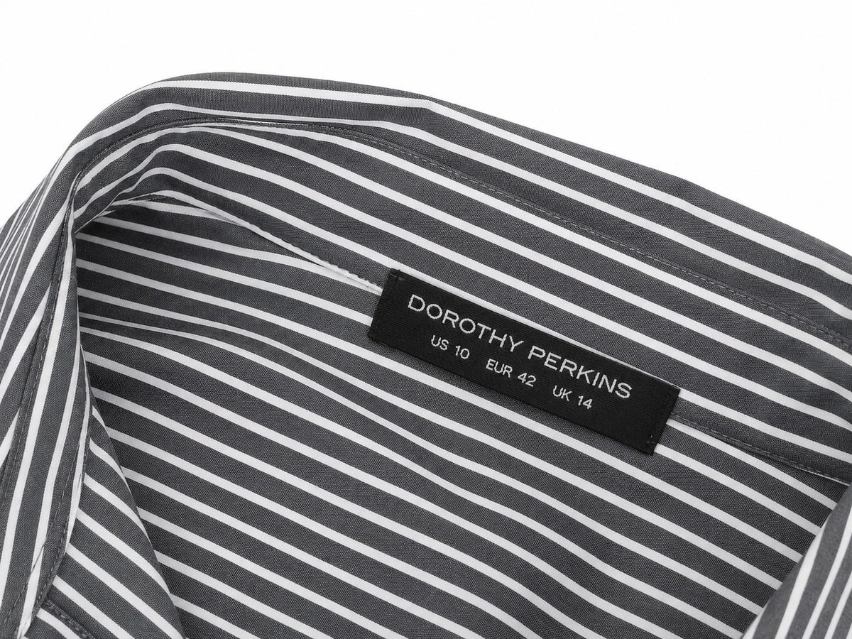 Dorothy Perkins Striped Button Up Shirt, Grey & White - Size 14