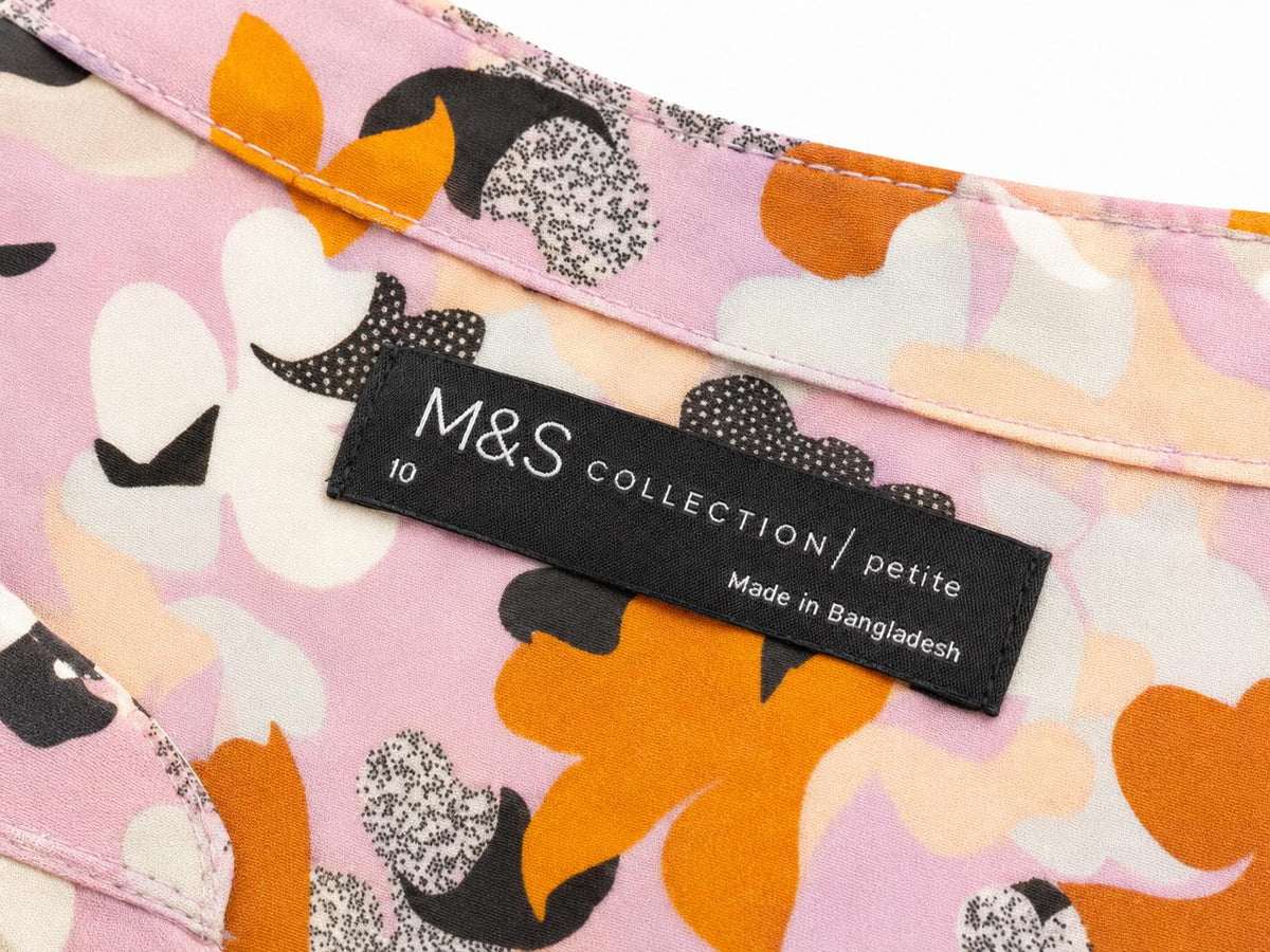 M&S Collection Petite Floral Print Shirt, Pink Orange - Size 10