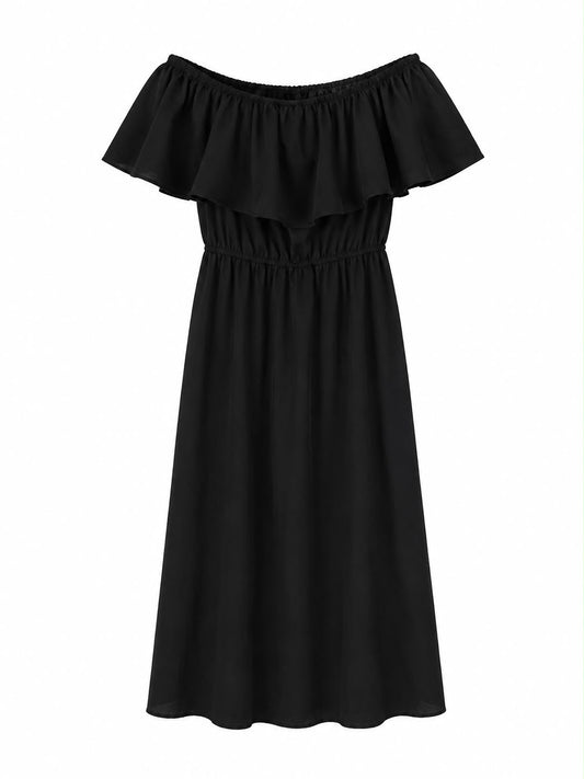 Boohoo Off-Shoulder Frill Midi Dress, Black – Size 16