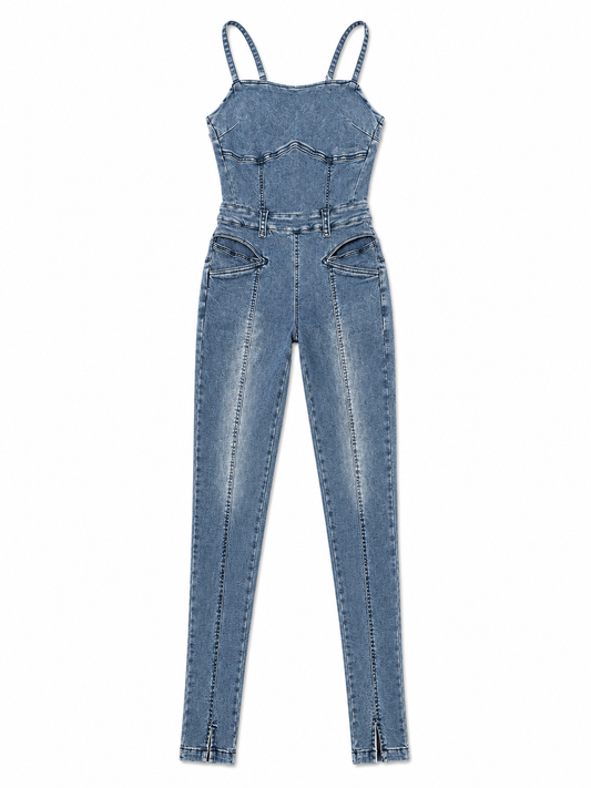 Manière De Voir Denim Effect Corset Jumpsuit, Blue - Size 8