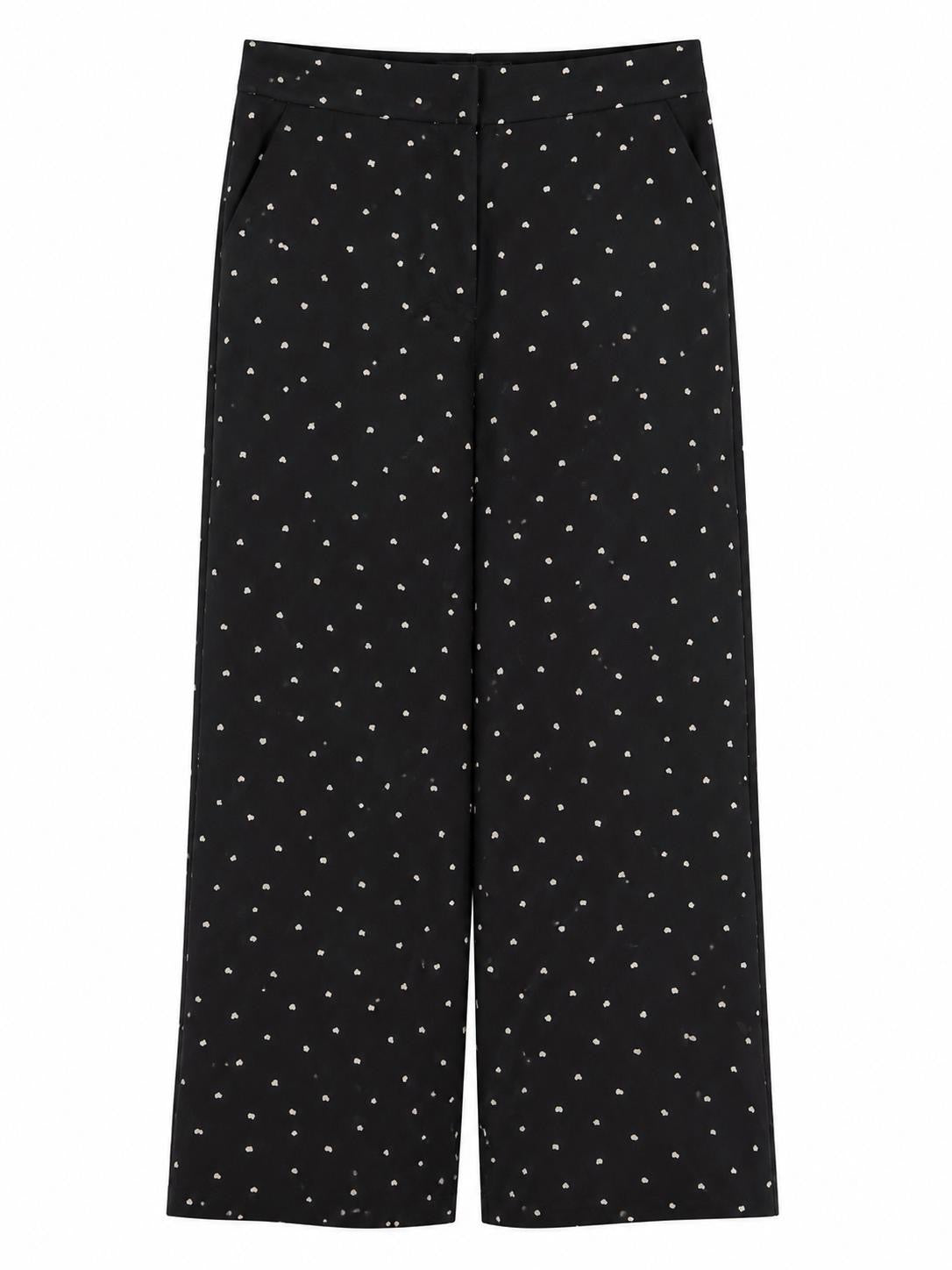 Next Wide Leg Spot Print Trousers, Black & White - Size 12R