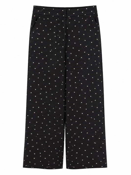 Next Wide Leg Spot Trousers, Black & White - Size 12R