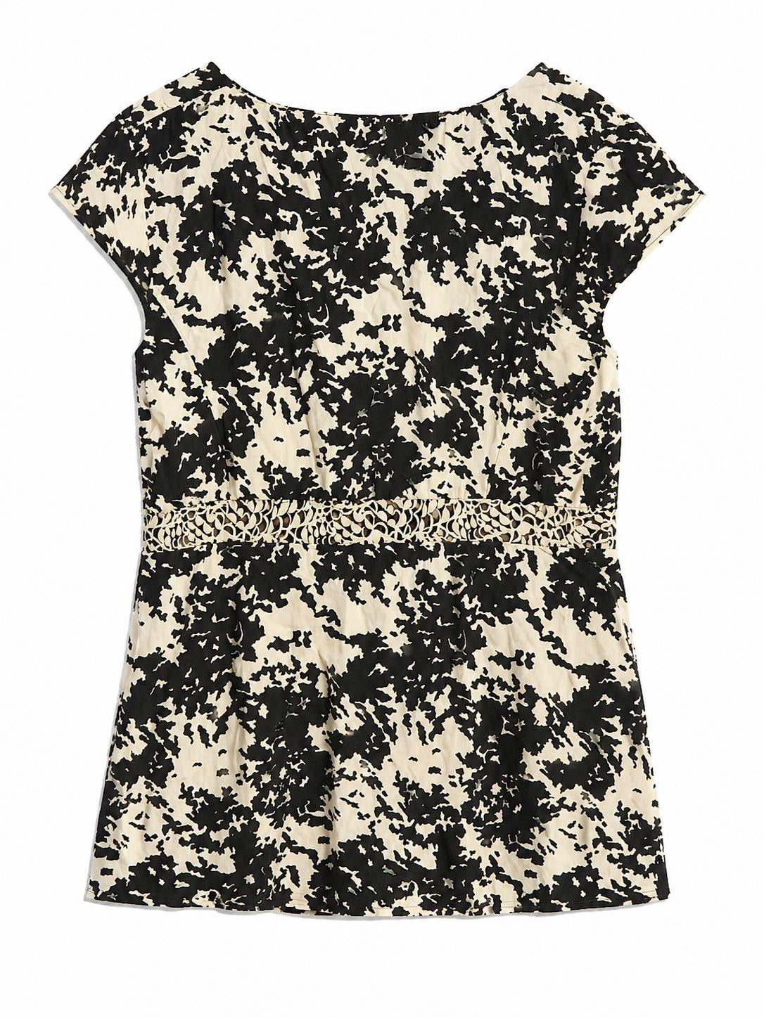 Next Abstract Print Crochet Detail Top, Black & Cream Size - 16