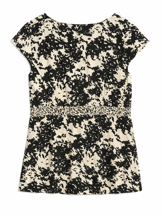 Next Abstract Print Crochet Detail Top, Black & Cream Size - 16