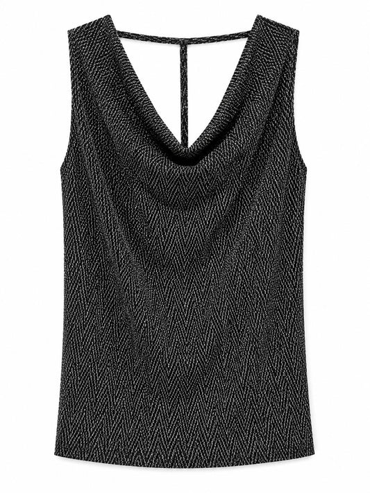 Quiz Metallic Cowl Neck Sleeveless Top, Black - Size 10