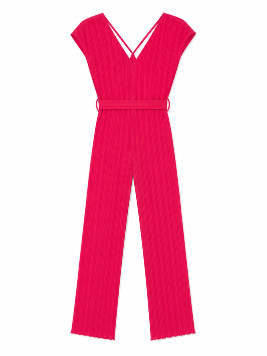 Next Pleated Belted Jumpsuit, Hot Pink - Size 8