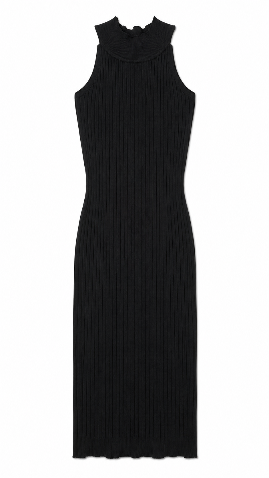 Pink Vanilla Ribbed High Neck Sleeveless Midi Dress, Black - Size 8