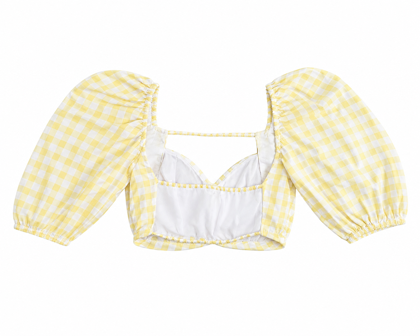 Zara Gingham Puff Sleeve Crop Top, Yellow - Size 6