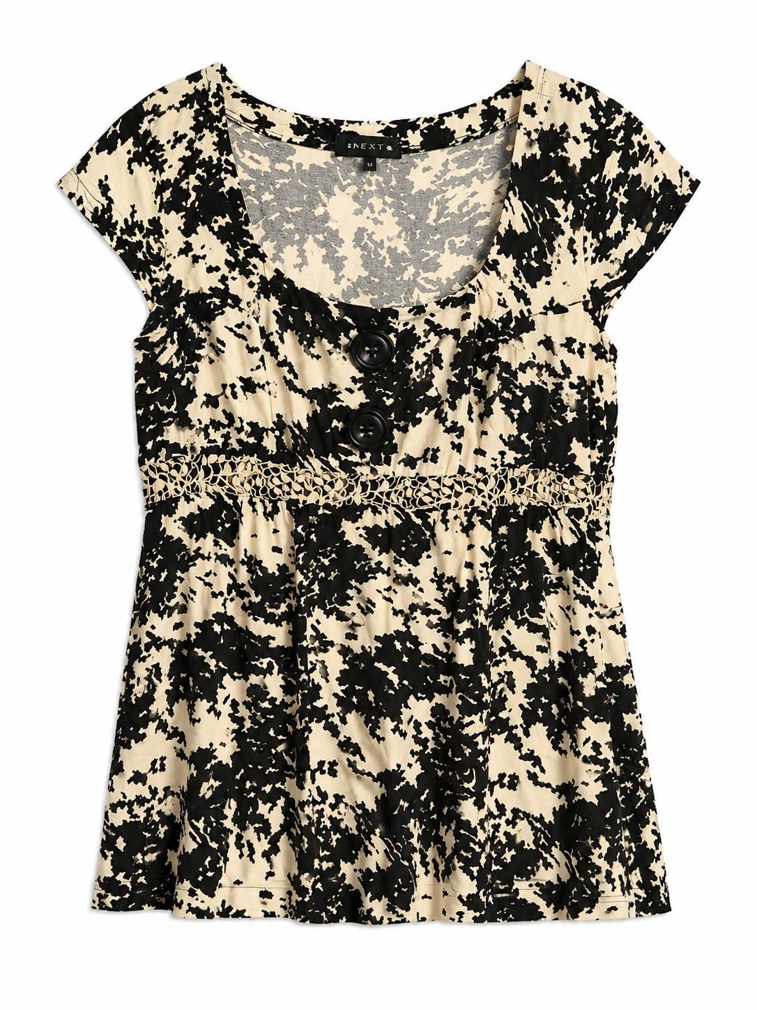 Next Abstract Print Crochet Detail Top, Black & Cream Size - 16