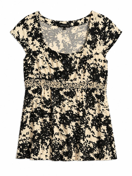 Next Abstract Print Crochet Detail Top, Black & Cream Size - 16