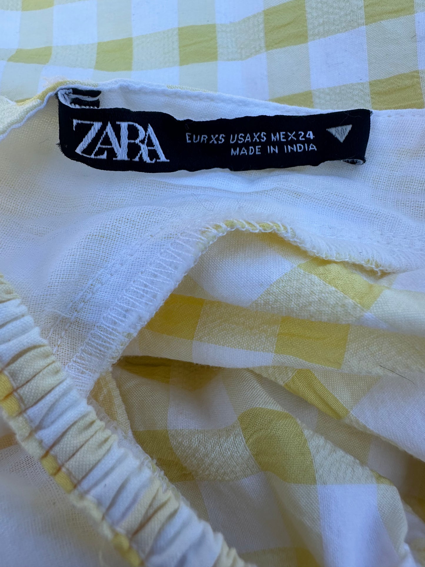 Zara Gingham Puff Sleeve Crop Top, Yellow - Size 6