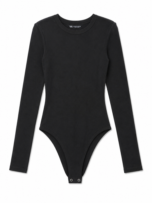 Zara Long Sleeve Crew Neck Bodysuit, Black – Size 10