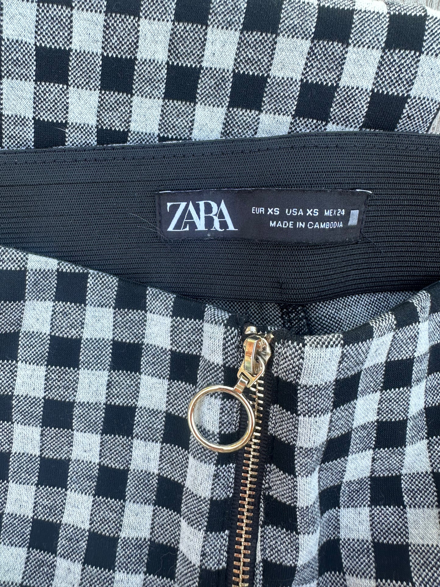 Zara Gingham Zip Front Skinny Trousers, Black & White - Size 6