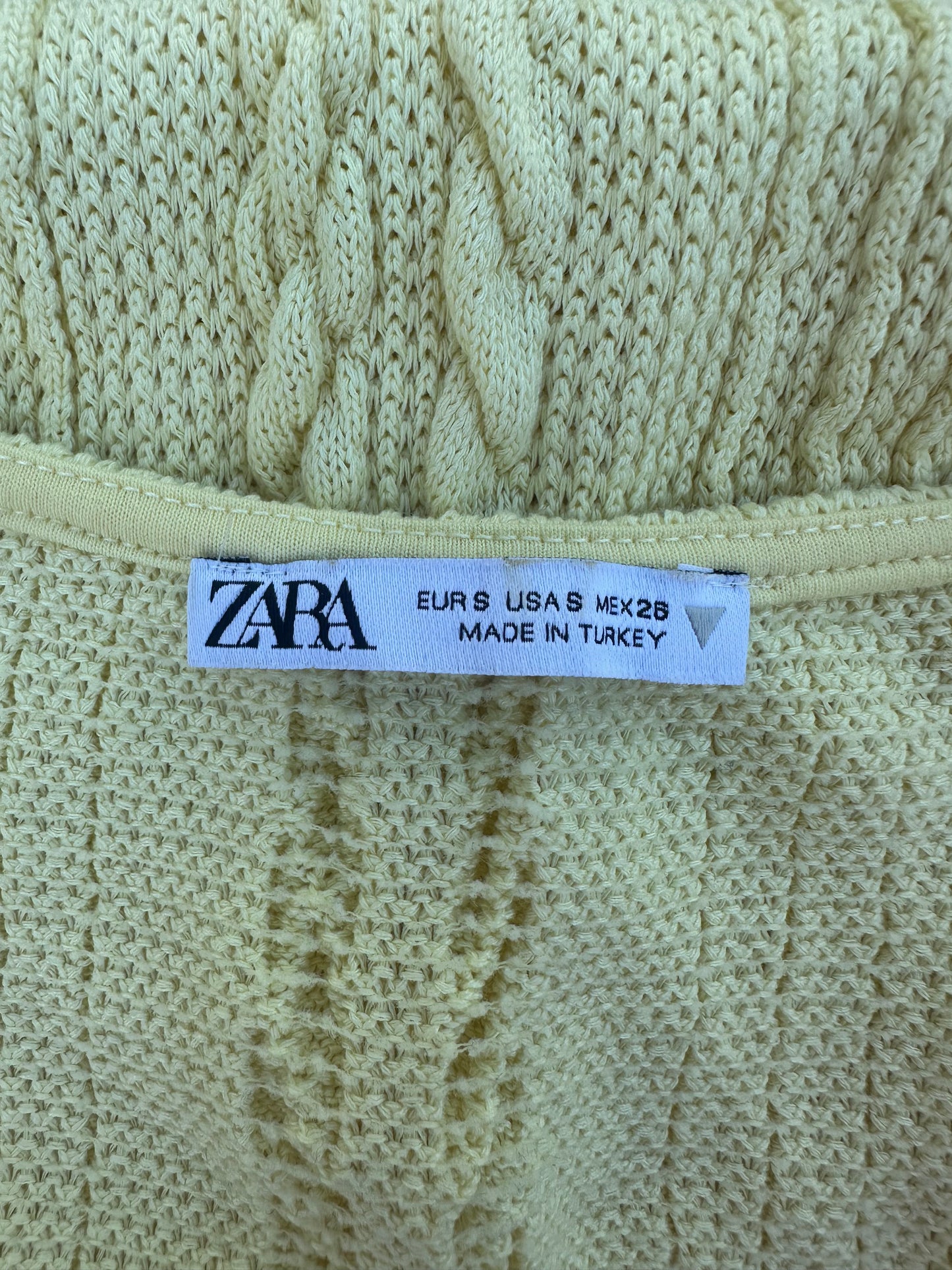 Zara Cable-Knit Ruffle Sleeve Top, Yellow – Size 8