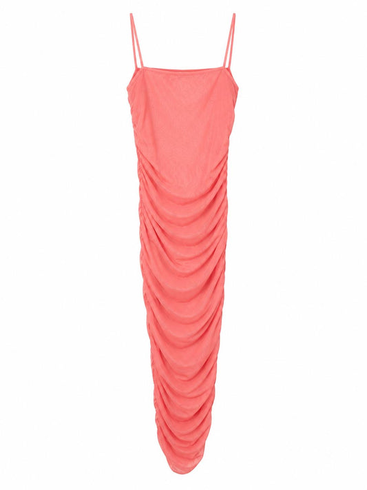 Missy Empire Ruched Bodycon Midi Dress, Coral Pink - Size 4