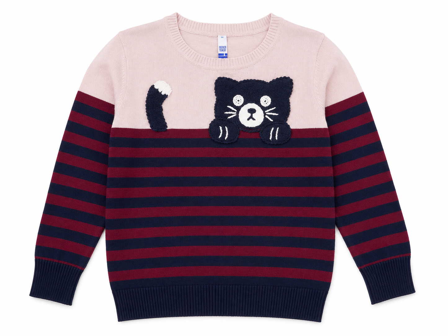 By Henry Cat Striped Knit Jumper, Pink & Burgundy - Size 10