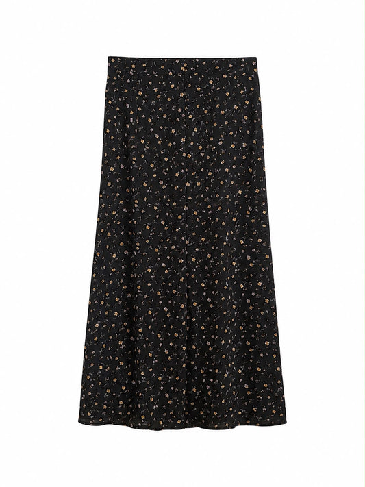 Motel Rocks Long Ditsy, Black Floral Skirt - Size 12