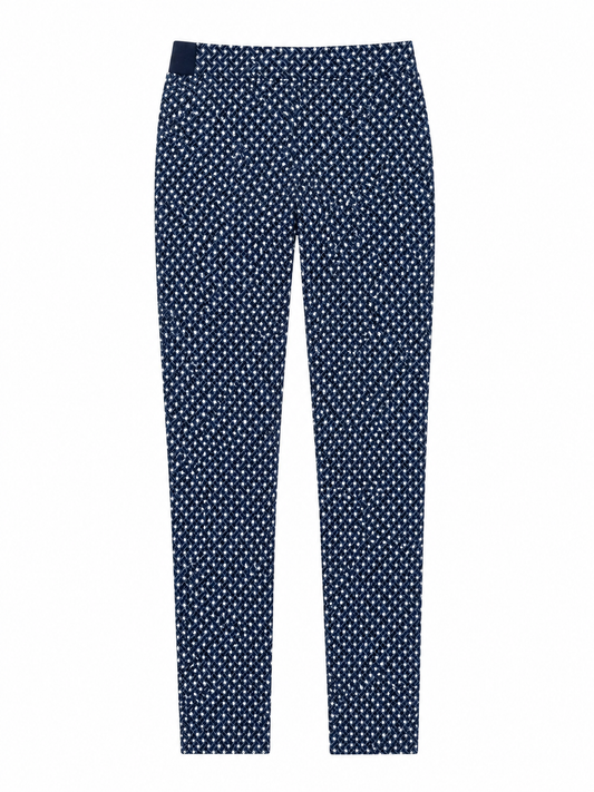 H&M Slim Fit Geometric Print Slim Fit Trousers, Navy Blue - Size 8
