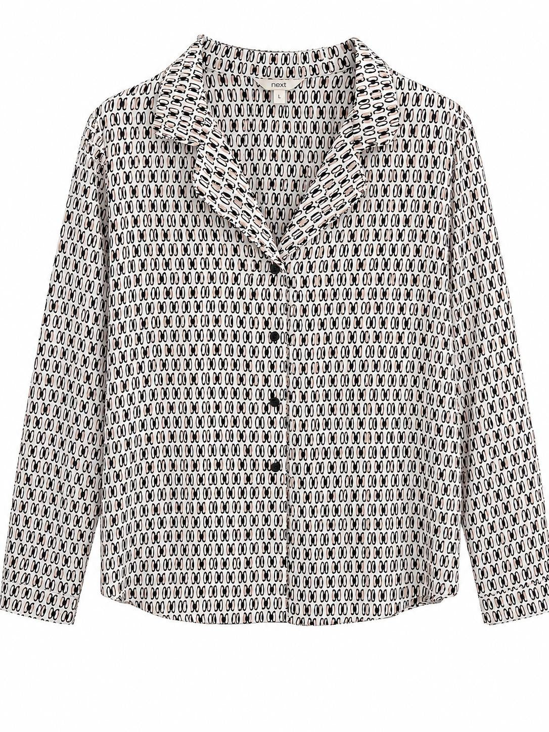 Next Geometric Print Long Sleeve Blouse, Cream Black - Size 12