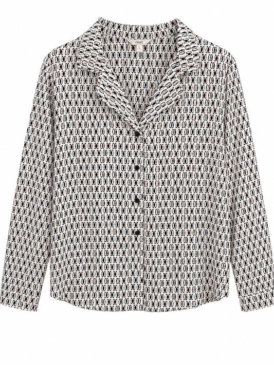Next Geometric Print Long Sleeve Blouse, Cream Black - Size 12
