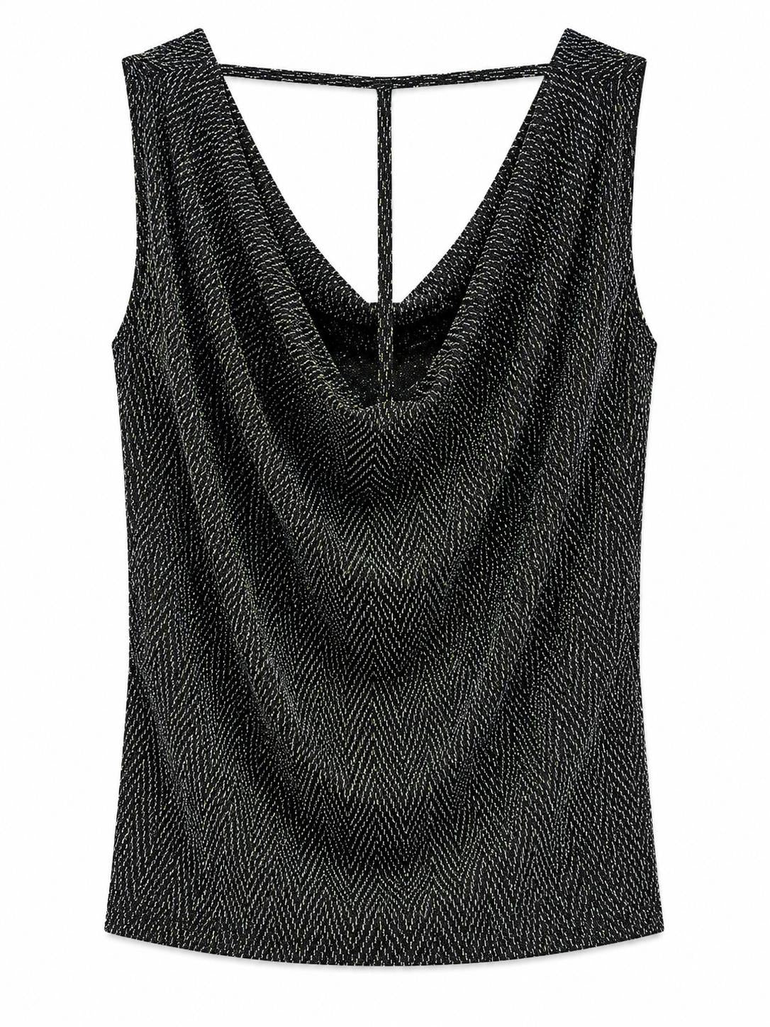 Quiz Metallic Cowl Neck Sleeveless Top, Black - Size 10