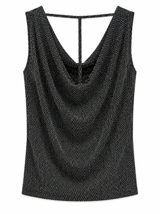 Quiz Metallic Cowl Neck Sleeveless Top, Black - Size 10