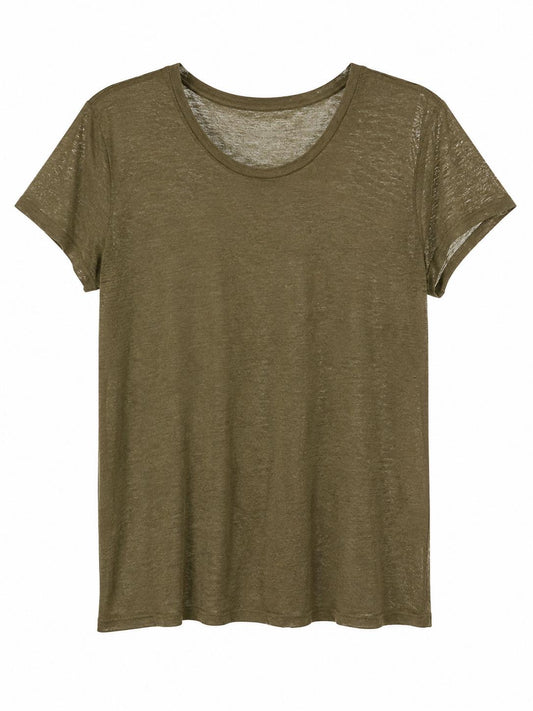 Topshop Lightweight Scoop Neck T-Shirt Khaki, Green - Size 10