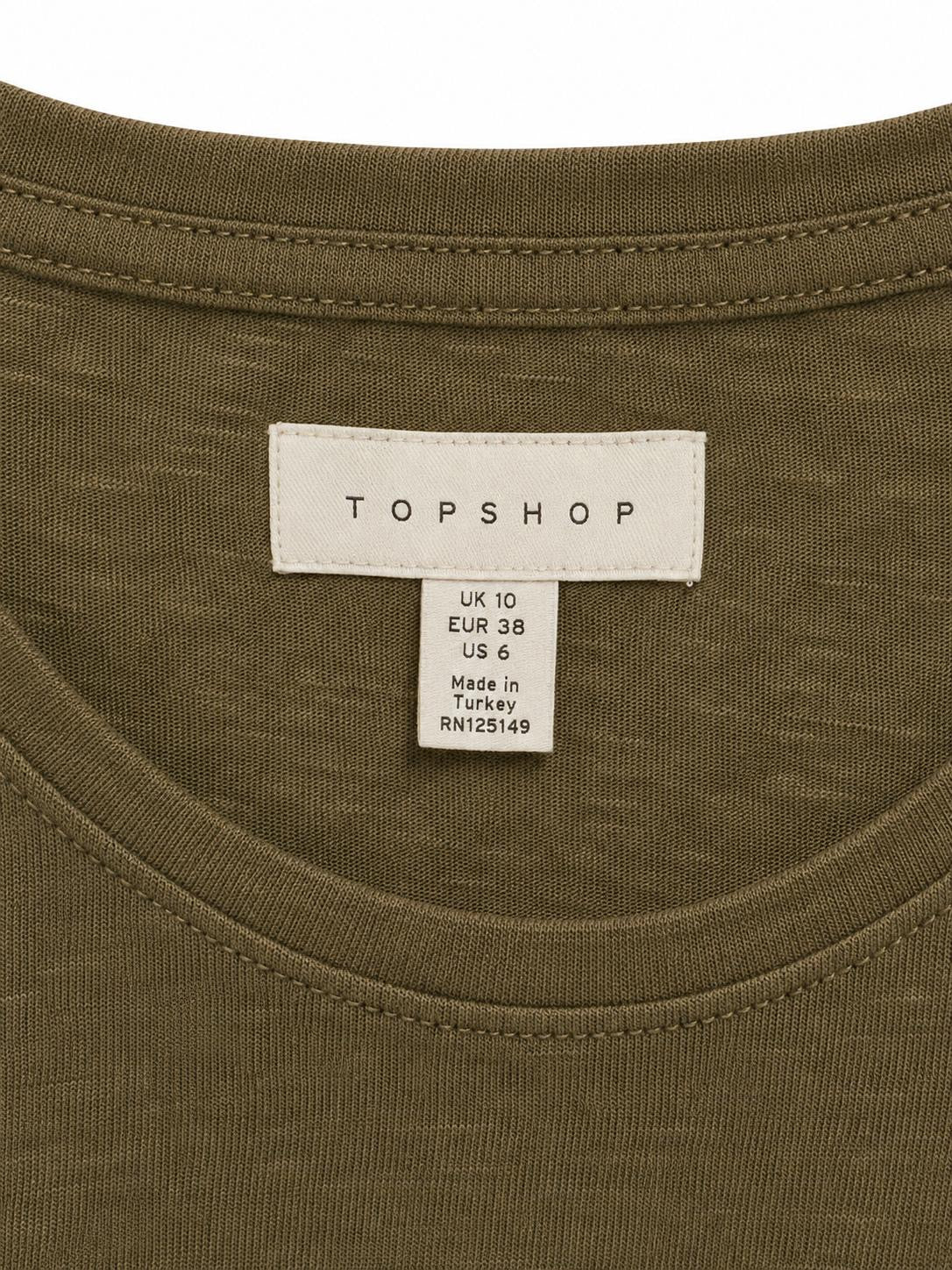 Topshop Lightweight Scoop Neck T-Shirt Khaki, Green - Size 10
