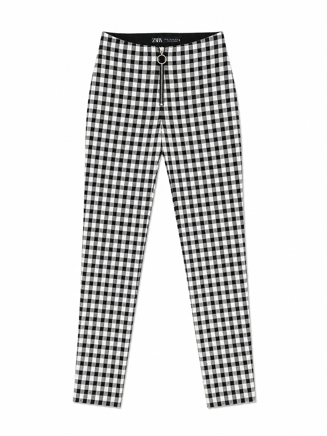 Zara Gingham Zip Front Skinny Trousers, Black & White - Size 6