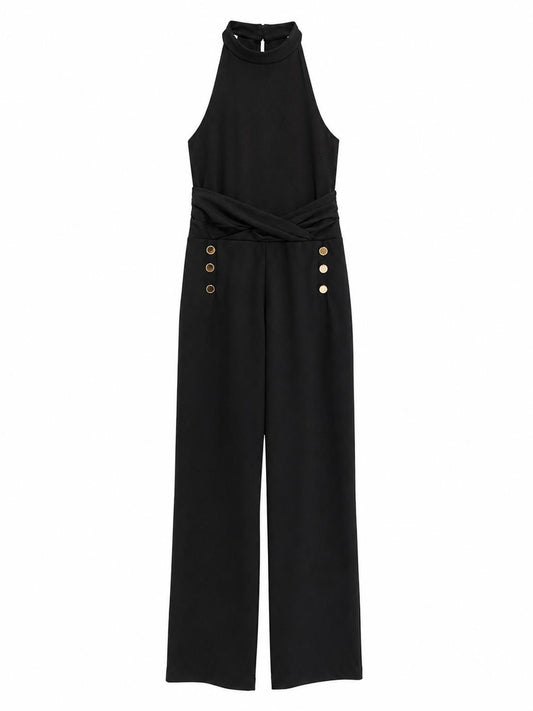 Lipsy London Halterneck Wide Leg Jumpsuit, Black - Size 14